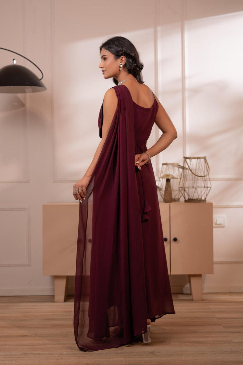 Juniper Wine Whispers One-Shoulder Gown - Distacart