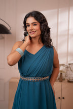 Juniper Ocean Teal Whispers One-Shoulder Gown - Distacart