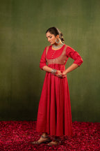 Juniper Gulnaar Riwaayat Maroon Anarkali Dress - Distacart