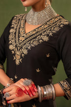 Juniper Black Heritage Embroidered Kurta Set - Distacart