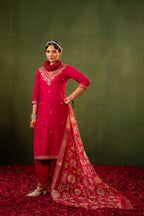 Juniper Laal Gulnaar Heritage Embroidered Kurta Set - Distacart