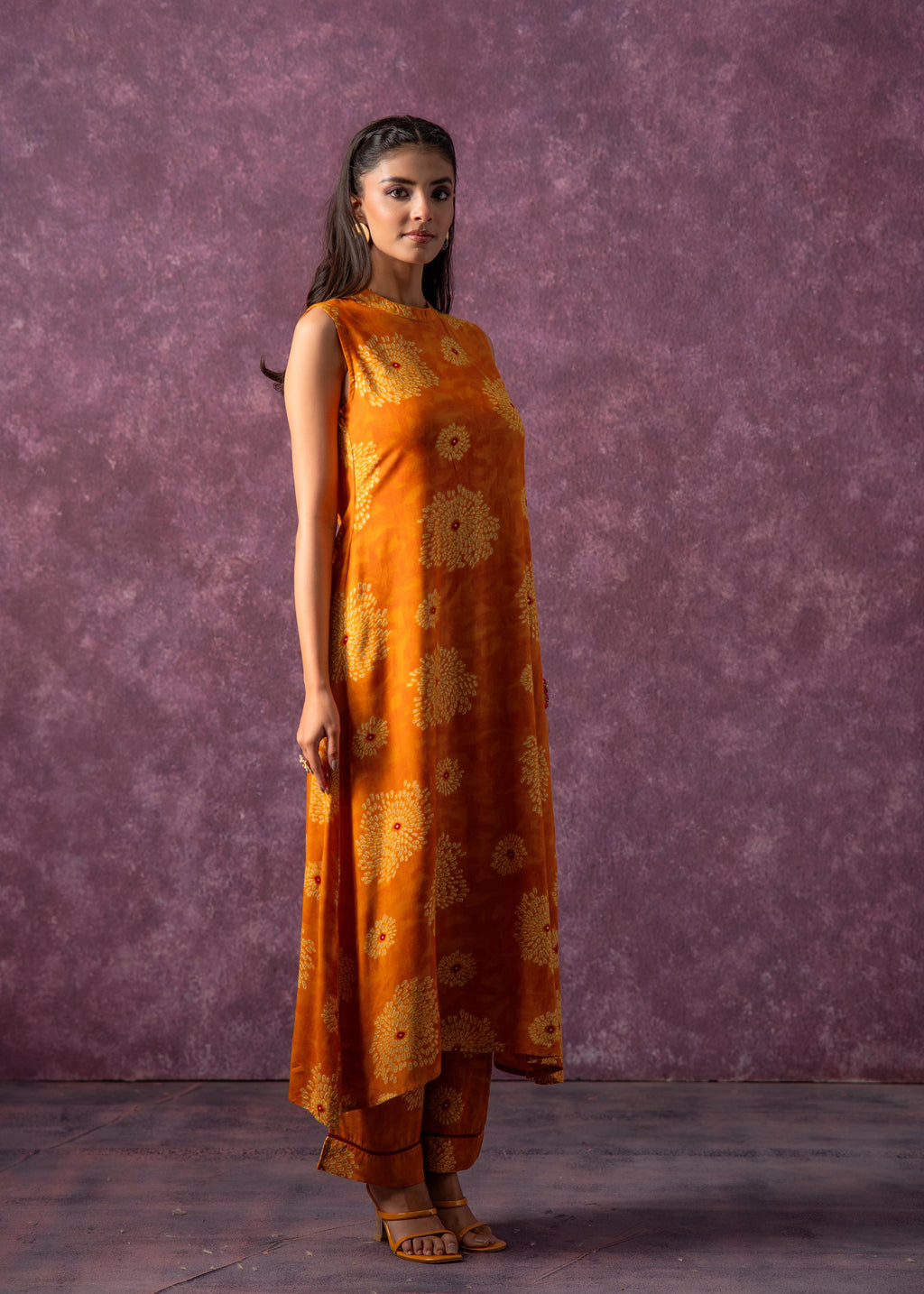 Juniper Women'S Mustard Floral Printed Kurta With Pant Set - Distacart
