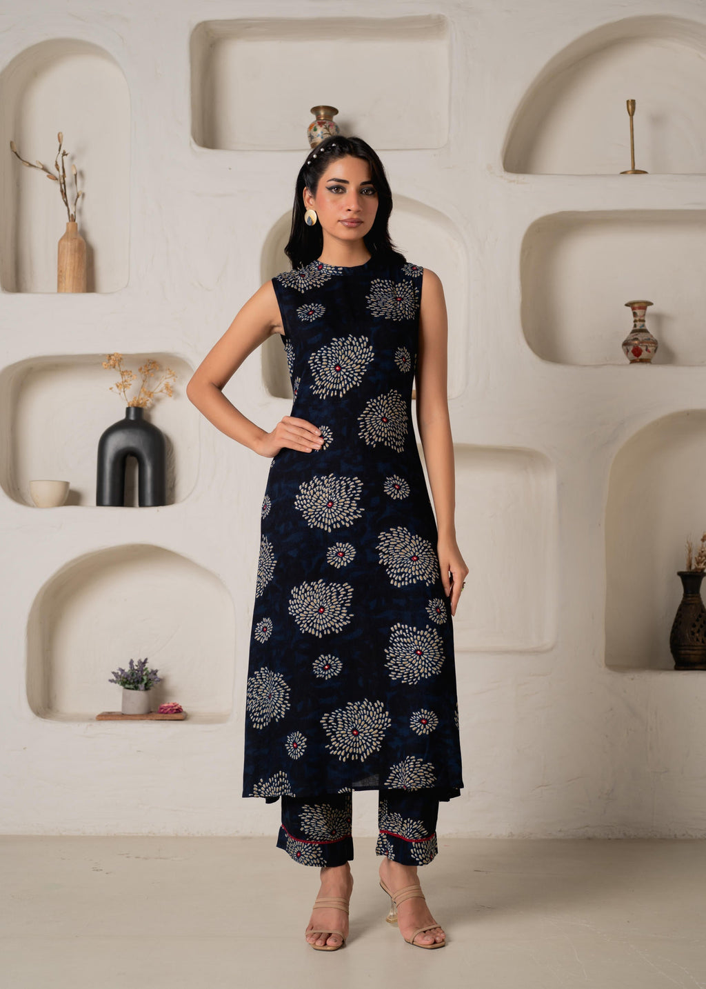 Juniper Women'S Navy Floral Printed Kurta With Pant Set - Distacart