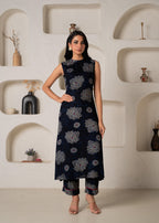 Juniper Women'S Navy Floral Printed Kurta With Pant Set - Distacart