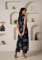 Juniper Women'S Navy Floral Printed Kurta With Pant Set - Distacart