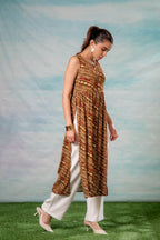 Juniper Women'S Brown Ethnic Motif Printed Sleeveless Kurta - Distacart