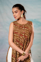 Juniper Women'S Brown Ethnic Motif Printed Sleeveless Kurta - Distacart
