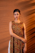 Juniper Rust Tribal Wave Printed Sleeveless Flared Kurta - Distacart