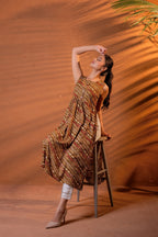 Juniper Rust Tribal Wave Printed Sleeveless Flared Kurta - Distacart