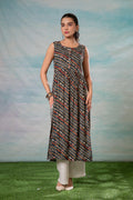 Juniper Women'S Navy Ethnic Motif Printed Sleeveless Kurta - Distacart