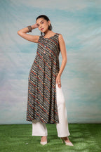 Juniper Women'S Navy Ethnic Motif Printed Sleeveless Kurta - Distacart