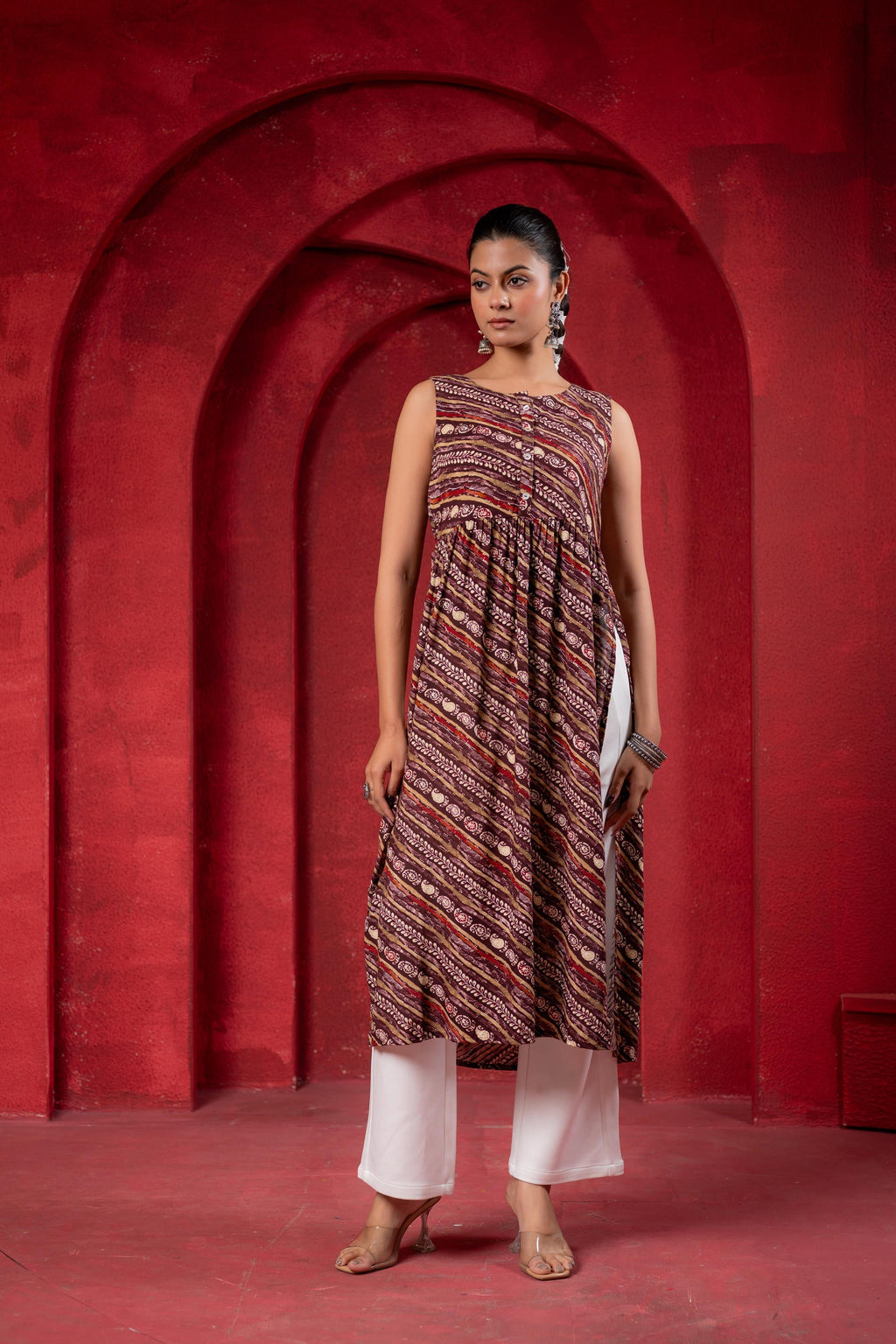 Juniper Women'S Pink Ethnic Motif Printed Sleeveless Kurta - Distacart