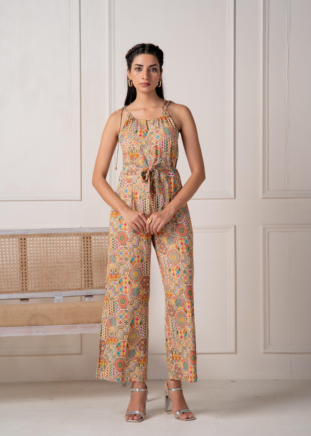 Juniper Multi Printed Abstract Viscose Jumpsuit With Belt - Distacart