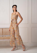 Juniper Multi Printed Abstract Viscose Jumpsuit With Belt - Distacart