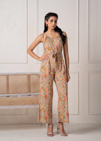 Juniper Multi Printed Abstract Viscose Jumpsuit With Belt - Distacart
