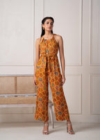 Juniper Mustard Printed Abstract Viscose Jumpsuit With Belt - Distacart