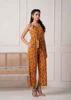 Juniper Mustard Printed Abstract Viscose Jumpsuit With Belt - Distacart