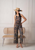 Juniper Navy Printed Abstract Viscose Jumpsuit With Belt - Distacart