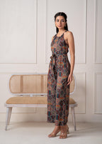 Juniper Navy Printed Abstract Viscose Jumpsuit With Belt - Distacart