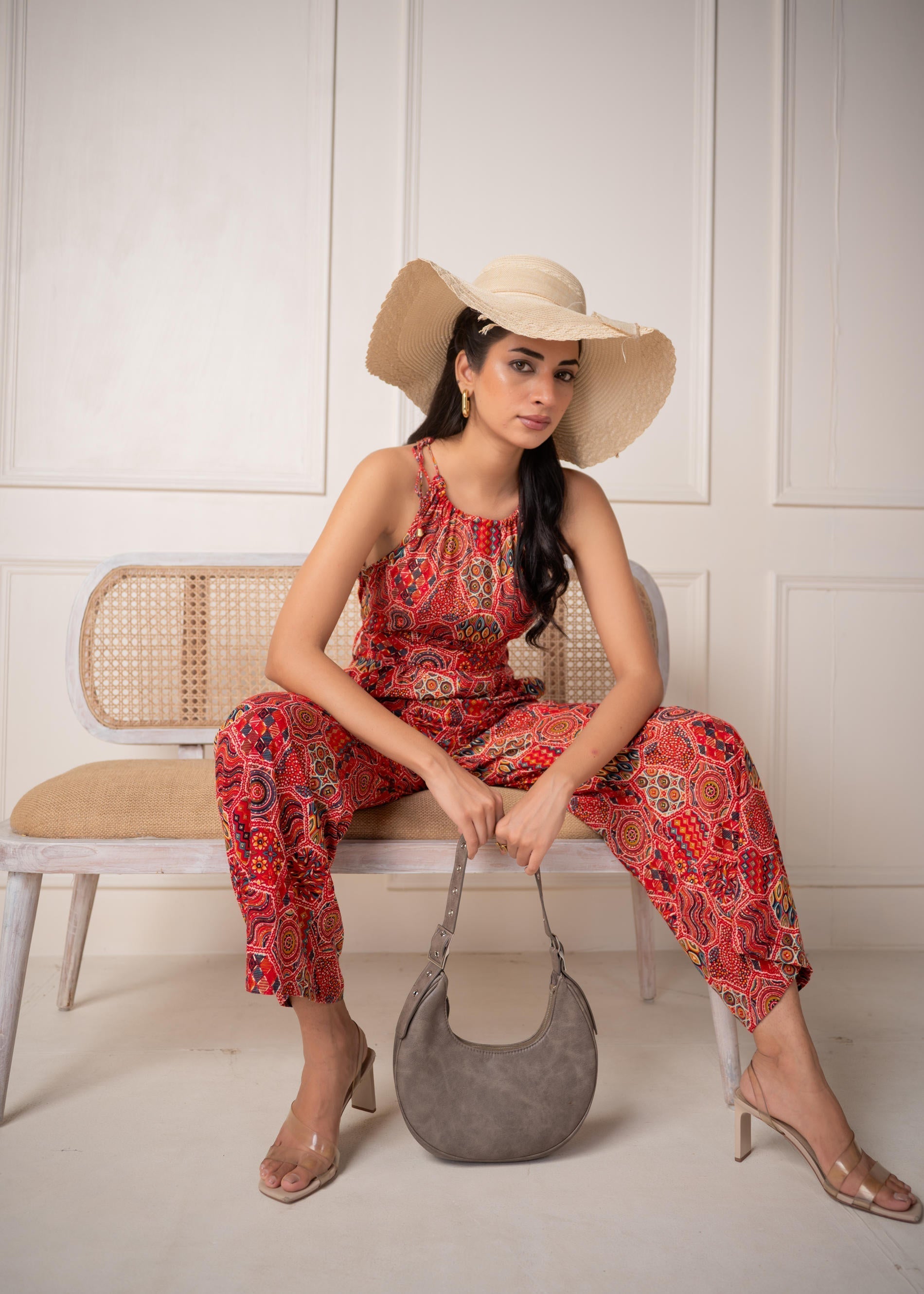Juniper Rust Multi-Motif Bohemian Printed Sleeveless Jumpsuit - Distacart