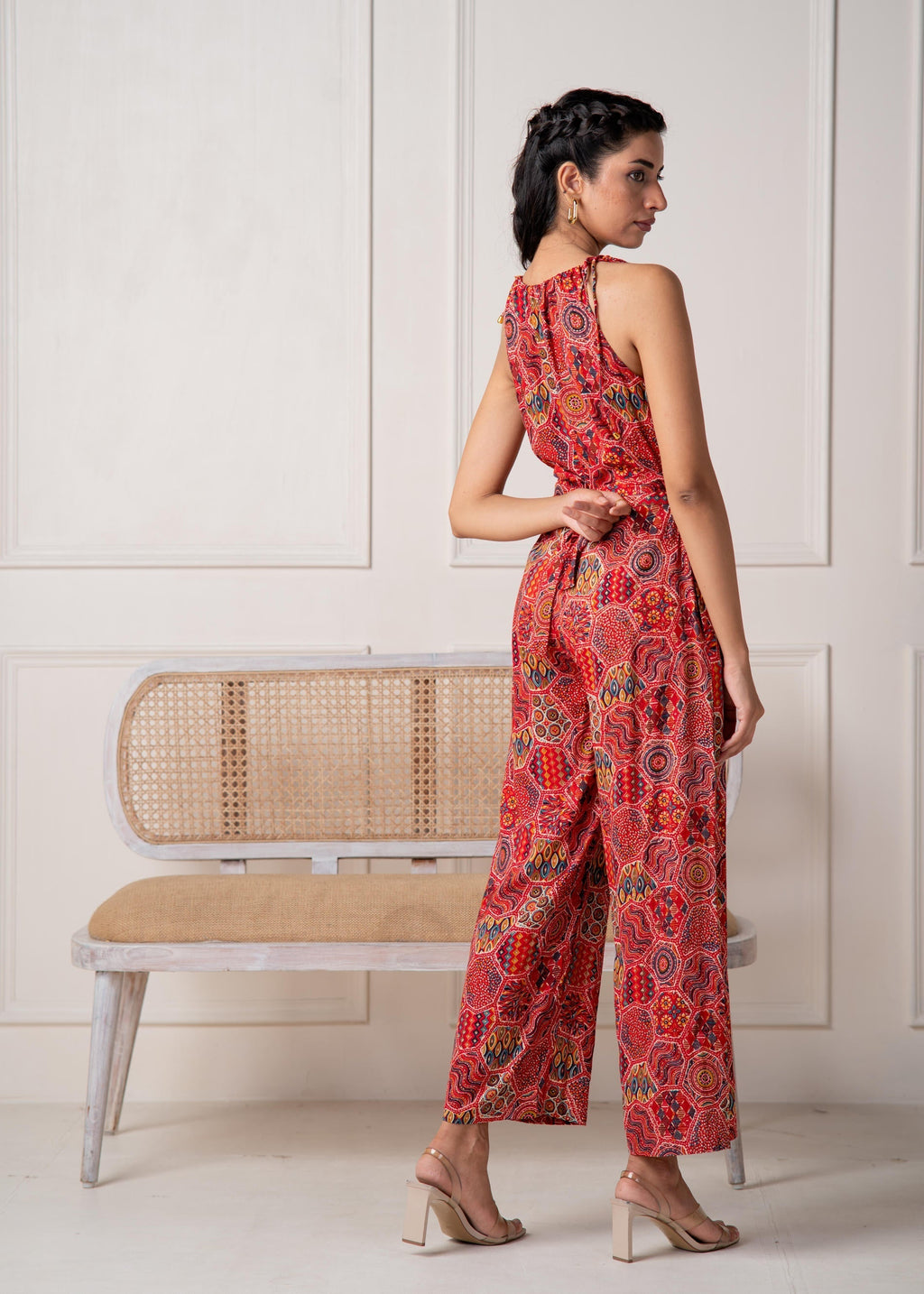 Juniper Rust Multi-Motif Bohemian Printed Sleeveless Jumpsuit - Distacart