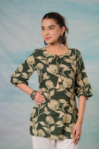 Juniper Green Floral Printed Viscose Tunic - Distacart