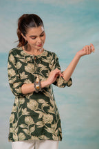 Juniper Green Floral Printed Viscose Tunic - Distacart