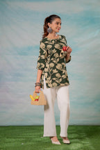 Juniper Green Floral Printed Viscose Tunic - Distacart