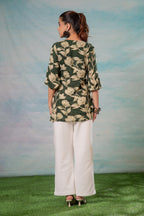 Juniper Green Floral Printed Viscose Tunic - Distacart