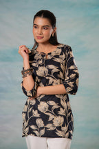 Juniper Grey Floral Printed Viscose Tunic