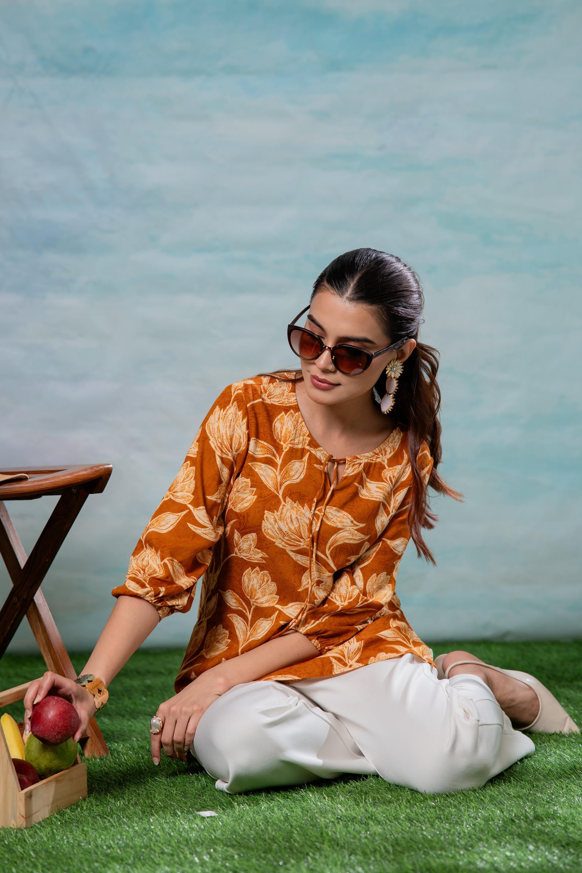 Juniper Mustard Floral Printed Viscose Tunic - Distacart