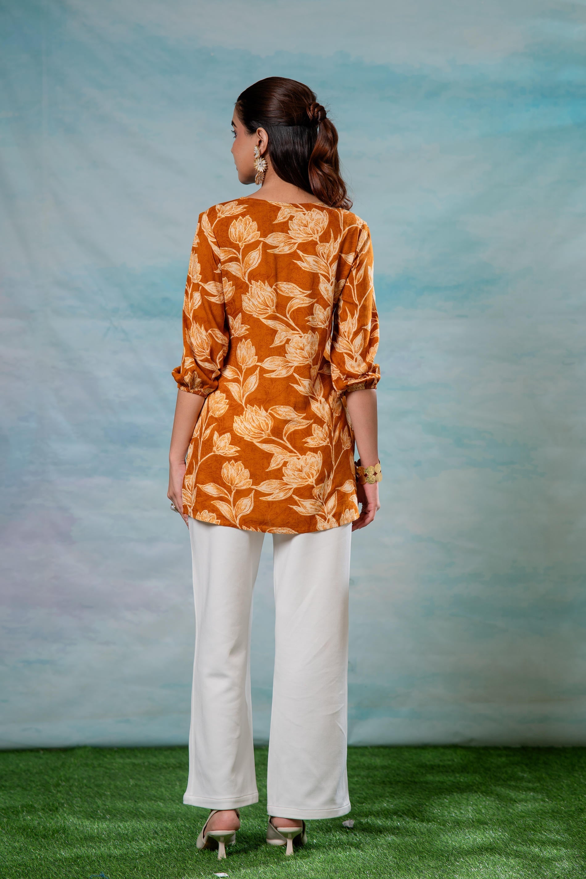 Juniper Mustard Floral Printed Viscose Tunic - Distacart