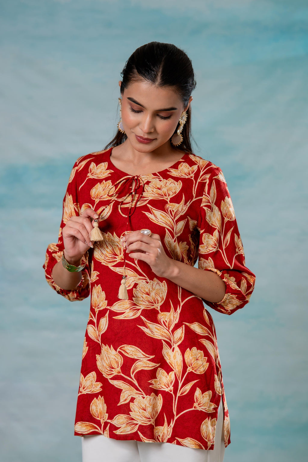 Juniper Pink Floral Printed Viscose Tunic