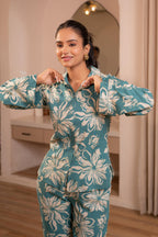 Juniper Mint Floral Printed Co-Ord Set With Button Details - Distacart