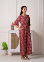 Juniper Red Floral Printed Viscose Jumpsuit With Belt - Distacart