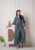 Juniper Teal Floral Printed Viscose Jumpsuit With Belt - Distacart