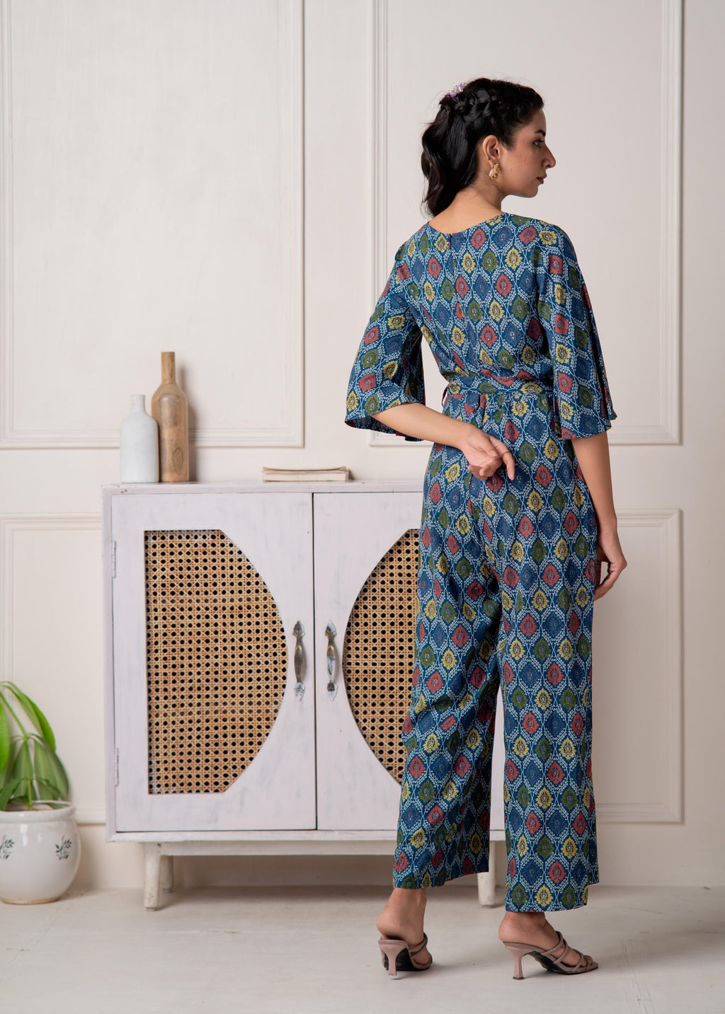 Juniper Teal Floral Printed Viscose Jumpsuit With Belt - Distacart