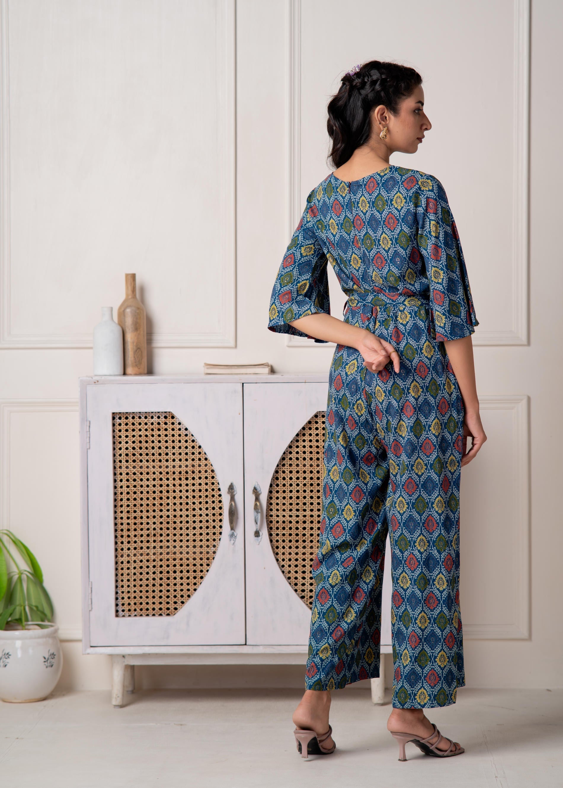 Juniper Teal Floral Printed Viscose Jumpsuit With Belt - Distacart