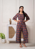 Juniper Wine Floral Printed Viscose Jumpsuit With Belt - Distacart