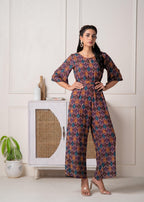 Juniper Wine Floral Printed Viscose Jumpsuit With Belt - Distacart
