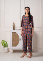 Juniper Wine Floral Printed Viscose Jumpsuit With Belt - Distacart