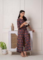 Juniper Wine Floral Printed Viscose Jumpsuit With Belt - Distacart