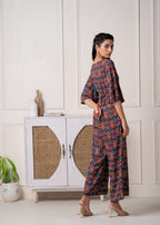 Juniper Wine Floral Printed Viscose Jumpsuit With Belt - Distacart