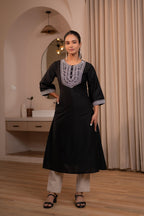 Juniper Black Noir Kashida Kurta - Distacart