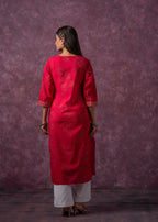Juniper Rust Red Embroidered Straight Kurta - Distacart