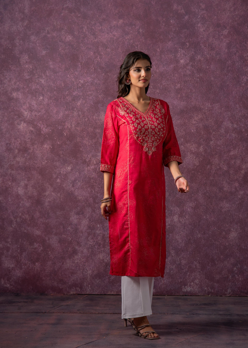Juniper Rust Red Embroidered Straight Kurta - Distacart