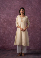 Juniper Ivory Glow Kurta Set With Subtle Zari Detailing - Distacart