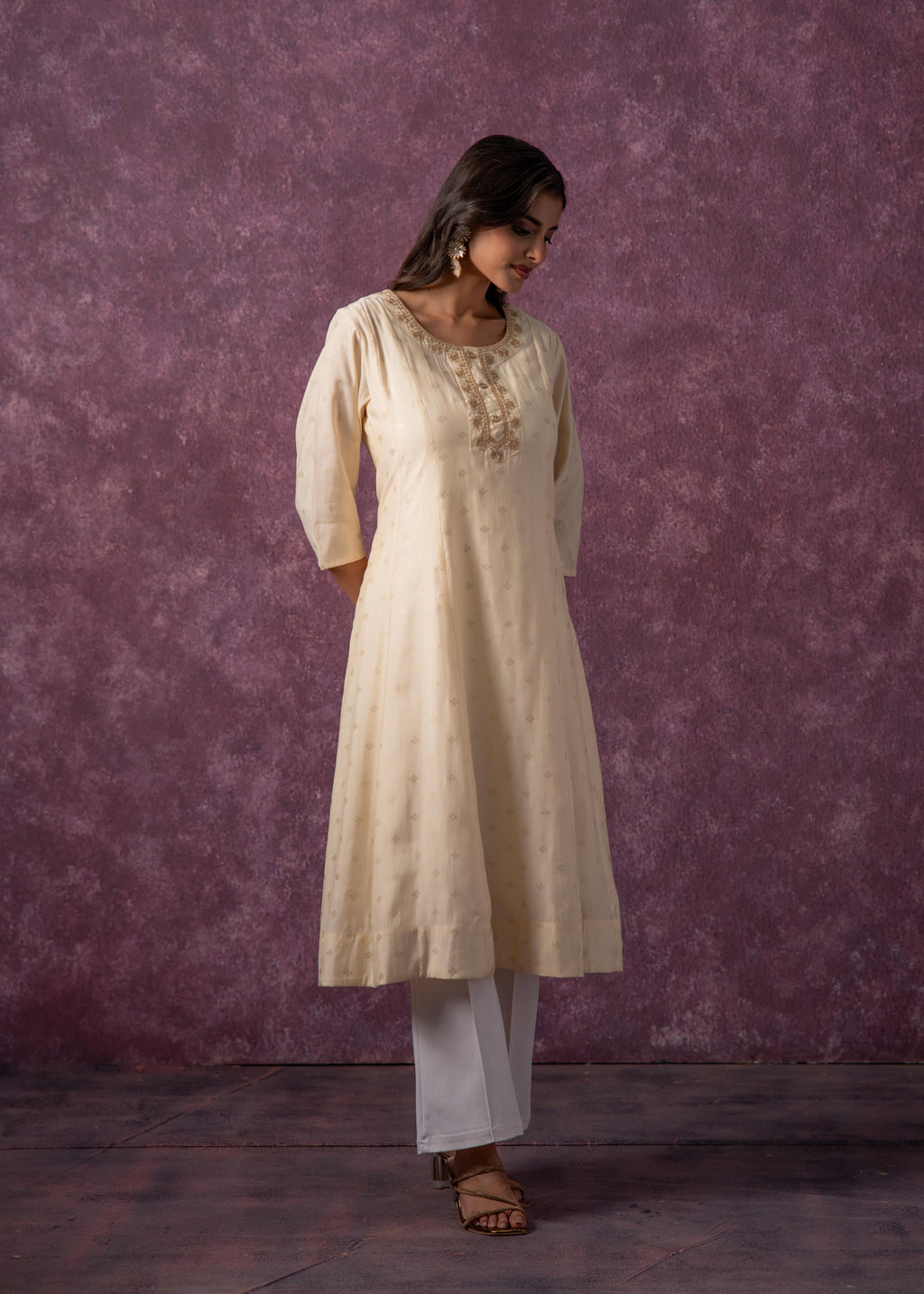 Juniper Ivory Glow Kurta Set With Subtle Zari Detailing - Distacart