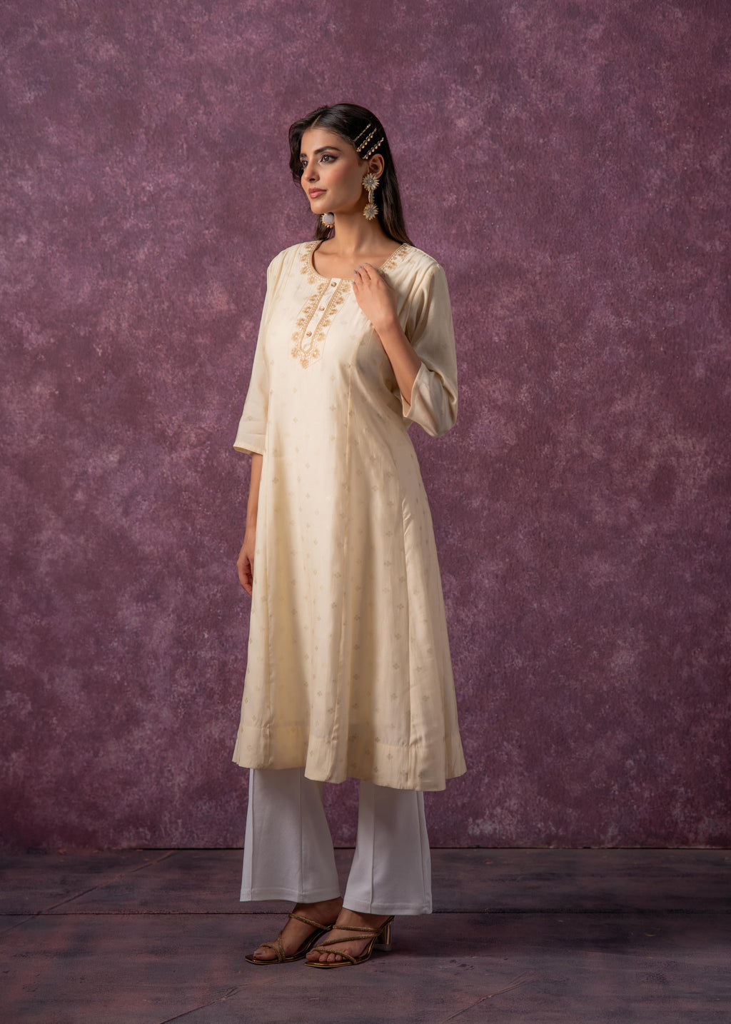 Juniper Ivory Glow Kurta Set With Subtle Zari Detailing - Distacart