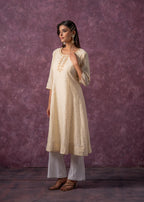 Juniper Ivory Glow Kurta Set With Subtle Zari Detailing - Distacart